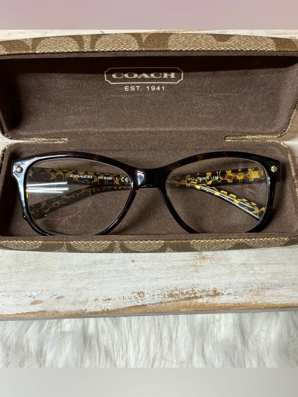 Coach Women's Tortoiseshell Frame Glasses with Signature Pattern